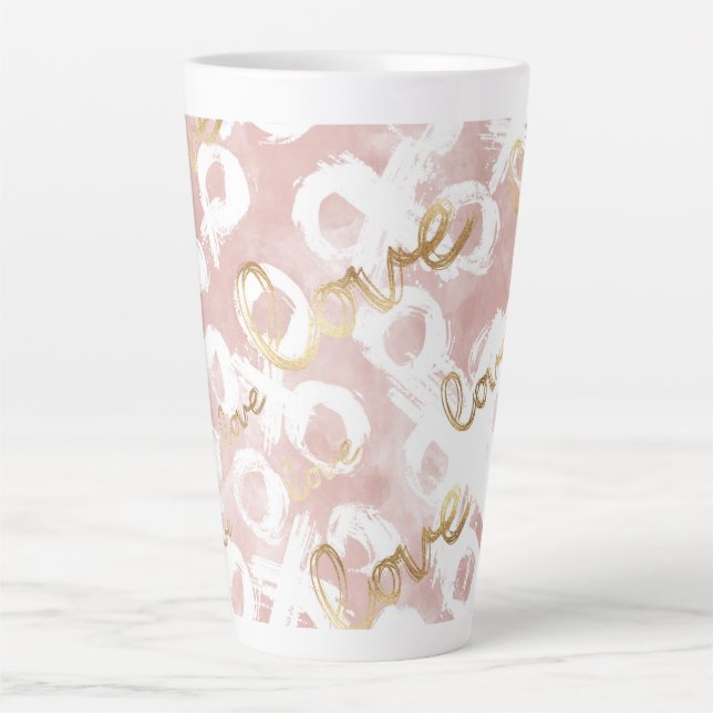 Tasse Latte Rose Foncé Or Blanc XOXO Amour (Devant)