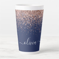 Rose Gold Bleu Marine Paillettes Rose Blush Monogr