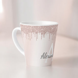 Tasse Latte Rose Gold - Blush Pink Pailleté Métal Monogramme N