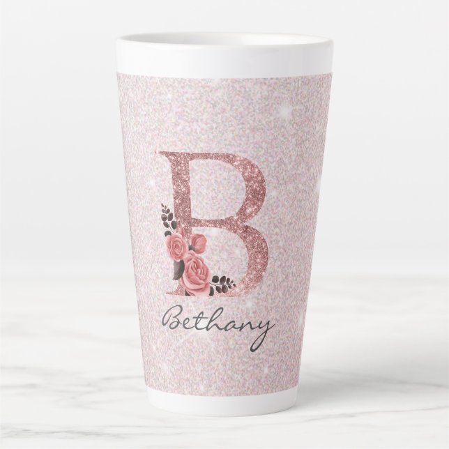 Tasse Latte Rose Gold brossé Parties scintillant Monogramme No (Devant)