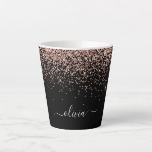 Tasse Latte Rose Gold Fard Rose Pailleté Monogramme Féminin