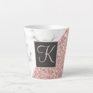 Tasse Latte Rose Gold Faux Parties scintillant Marbre Monogram