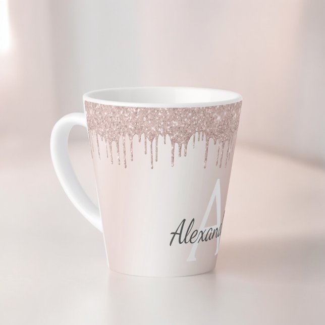 Tasse Latte Rose Gold - Monogramme Nom Métal Paillettes Rose B (Créateur téléchargé)