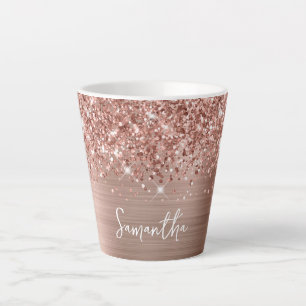 Tasse Latte Rose Gold Pailleté Brillante Nom Glam