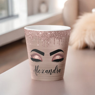 Tasse Latte Rose Gold Parties scintillant Sparkle Eyelashes No