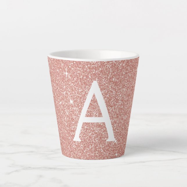 Tasse Latte Rose Gold Sparkle Parties scintillant Monogramme N (Devant)
