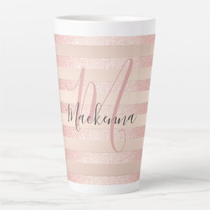 Tasse Latte Rose Parties scintillant or Blush rose Monogramme 