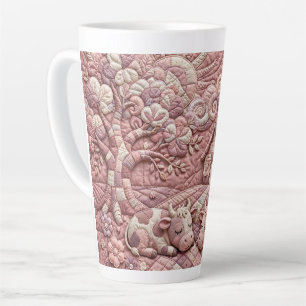 Tasse Latte Rose Poussiéreux Patchwork Champêtre Brodé Vaches 