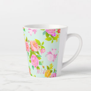 Tasse Latte Rose Shabby Bleu Vintage