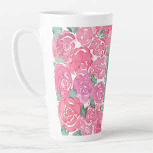 Tasse Latte Roses à l'aquarelle romantiques motif floral rose 