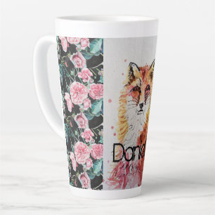 Tasse Latte Roses d'animaux de renard rouge mignons Aquarelle 