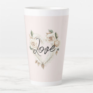 Tasse Latte Roses Fleurs de Couleur Rose Romantiques Cœur Amou