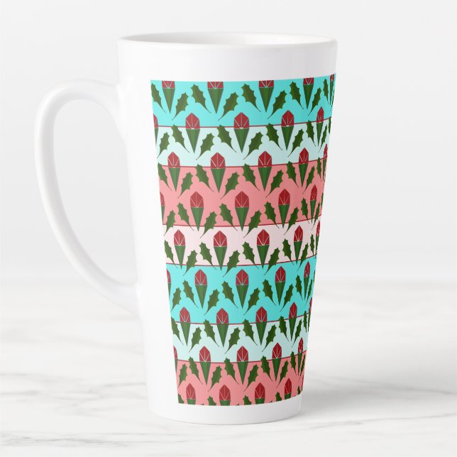 Tasse Latte Roses rouges Abstraites et fleurs Feuilles, bandes (Gauche)