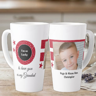 Tasse Latte Rouge blanc tellement chanceux Papy avec photo