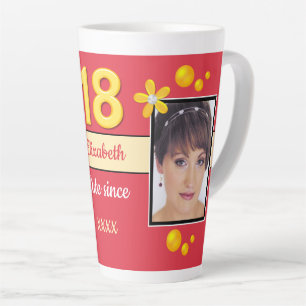 Tasse Latte Rouge et or avec le nom 18ème anniversaire photo