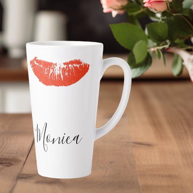 Tasse Latte Rouge Kiss Lips Lipstick Personnalisé (Créateur téléchargé)