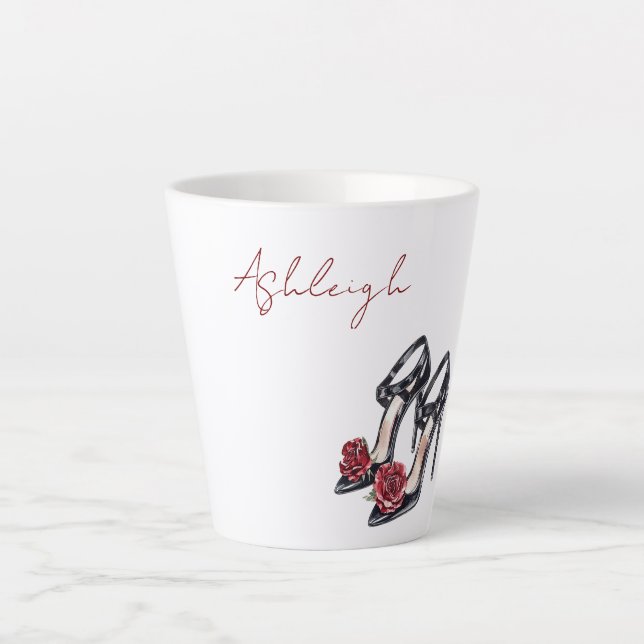Tasse Latte Rouge noir Rose haute talons (Devant)