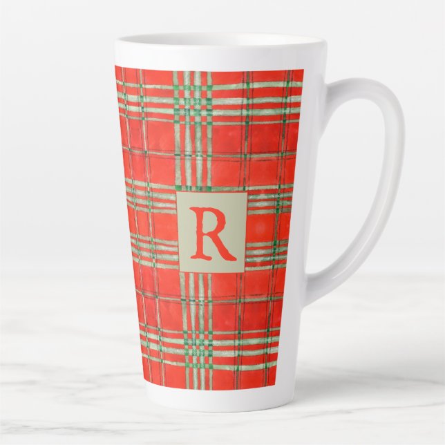 Tasse Latte ROUGE SCOTT TARTAN Tall LatMug + Initial (Droite)