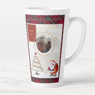 Tasse Latte Rouge Vert Carreaux de Noël