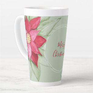 Tasse Latte Rouge Vert Noël étoile Poinsettia Aquarelle