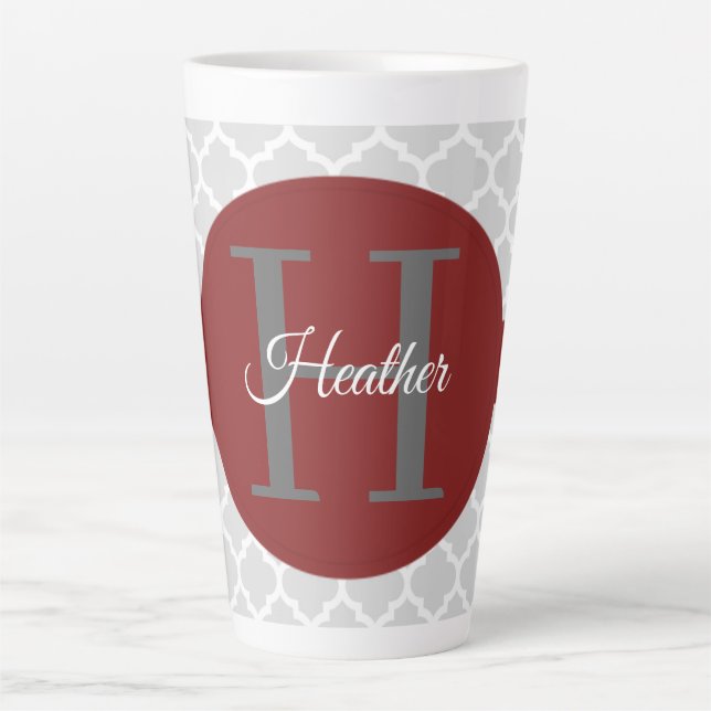 Tasse Latte Rouges Quatrefoil Bouge Latte Personnalisée (Devant)