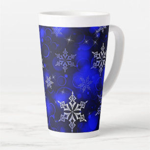 Tasse Latte Royal Blue Snowflake Motif