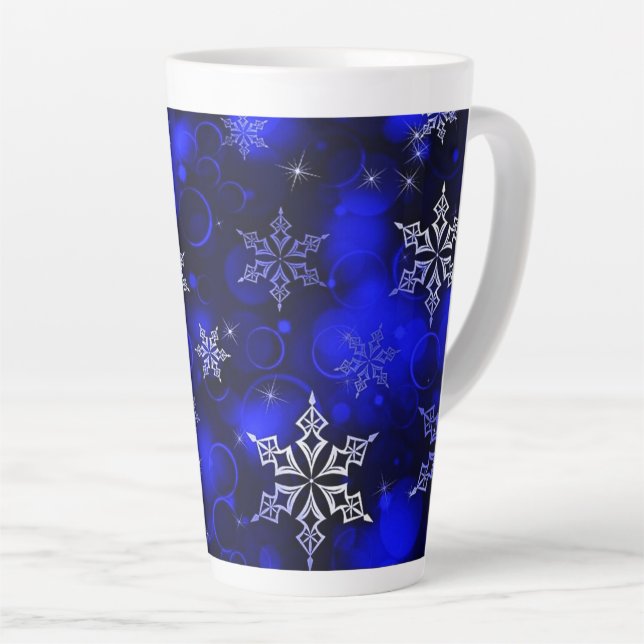 Tasse Latte Royal Blue Snowflake Motif (Angle droit)