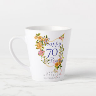 Tasse Latte Ruban de rose dorée 70e anniversaire
