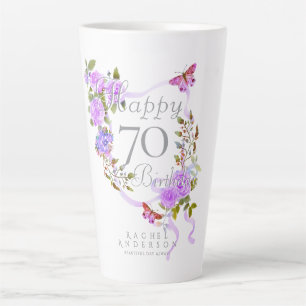 Tasse Latte Ruban de rose violette 70e anniversaire