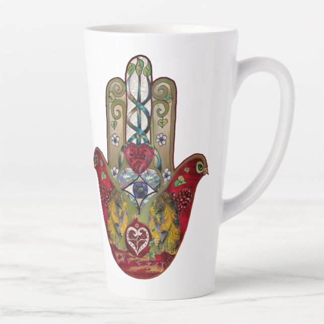 Tasse Latte Ruby Pomegranate Heart Red Bird Hamsa (Droite)