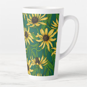 Tasse Latte Rudbekia jaune sur vert foncé