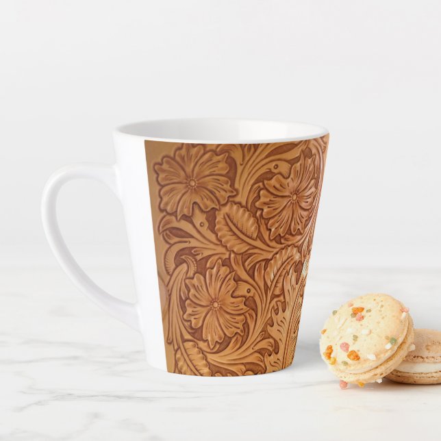 Tasse Latte Rustic brown cowboy fashion western leather (En situation)