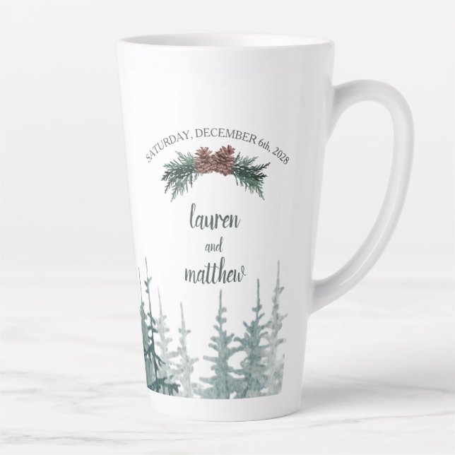 Tasse Latte Rustique À feuillage persistant hiver Mariage Latt (Droite)