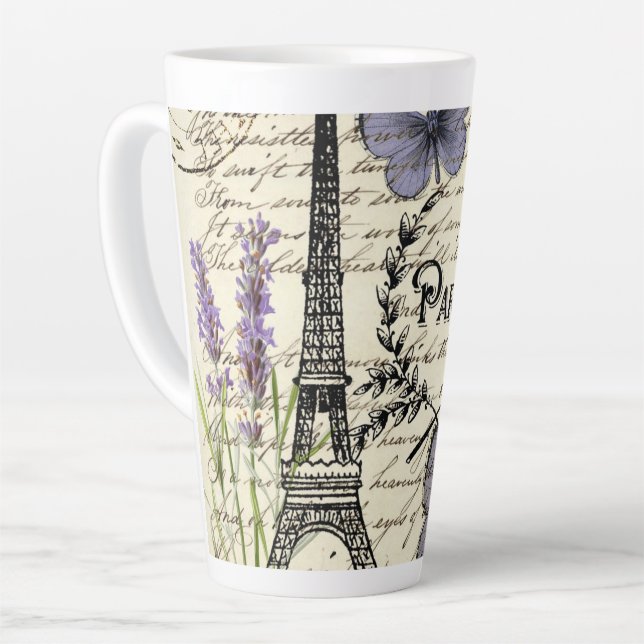 Tasse Latte rustique français scripts de pays paris eiffel tow (Angle gauche)