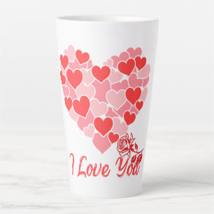 Tasse Latte Saint Valentin Je t'aime Coeurs et rose