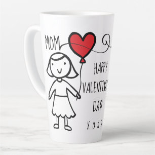 Tasse Latte Saint Valentin Maman Caricature de coeur rouge XOX