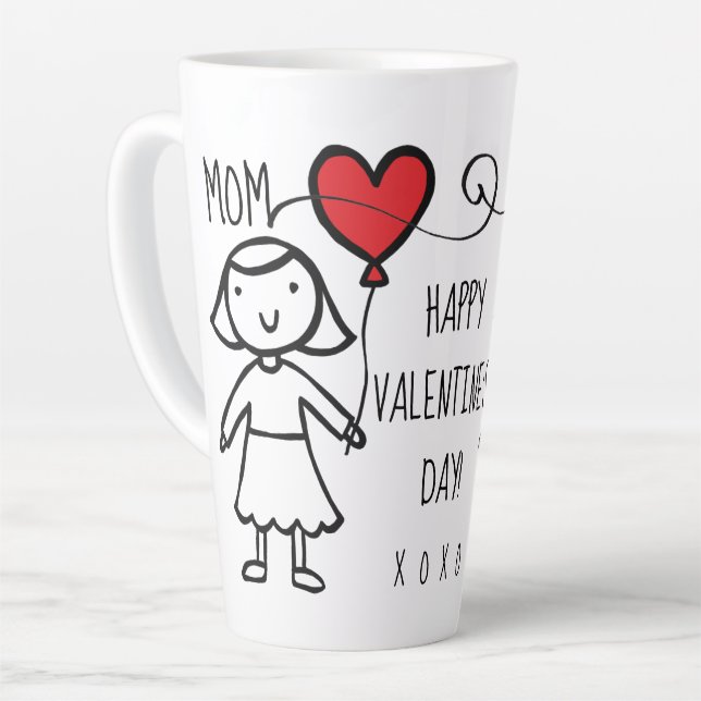 Tasse Latte Saint Valentin Maman Caricature de coeur rouge XOX (Angle gauche)