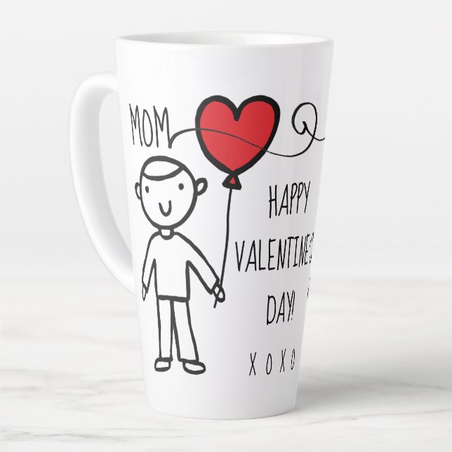 Tasse Latte Saint-Valentin Maman Caricature du Coeur Rouge XOX (Angle gauche)