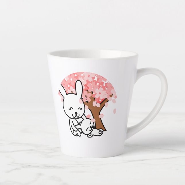 Tasse Latte Sakura Tree Cute Kawaii bunny Couple (Droite)