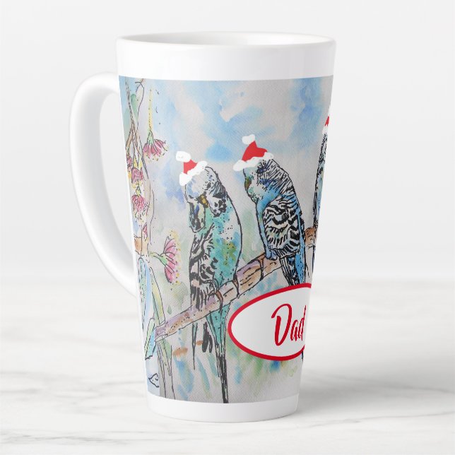 Tasse Latte Santa Budgie Christmas Budgies Budgerigar Bird Dad (Angle gauche)
