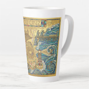 Tasse Latte Santa Cruz Californie Mosaïque Carte Jetée Plage