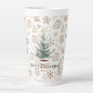 Tasse Latte Sapin de Noël Flocons de Neige Blanc Crème
