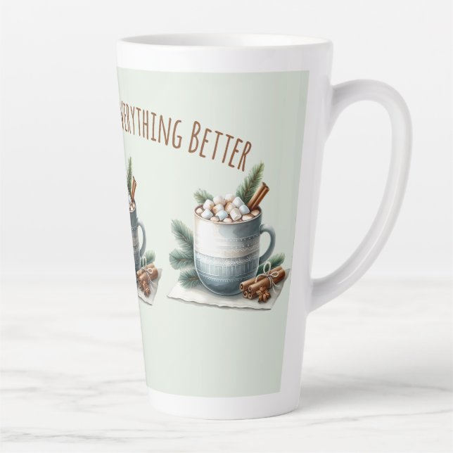 Tasse Latte Scène de guimauve de cacao d'hiver cosy (Droite)