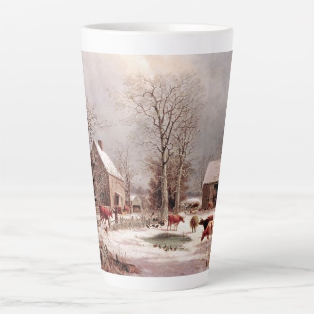 Tasse Latte Scène hivernale Americana Snow Farm Animaux Latte  (Devant)