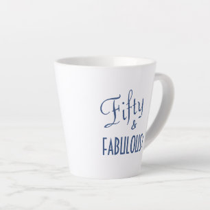 Tasse Latte Script bleu chic Cinquante et FABULEUX! Anniversai