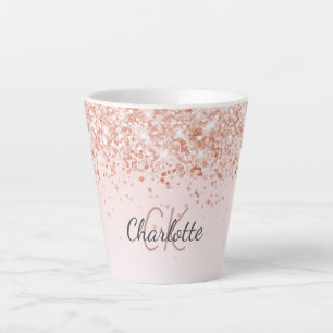 Tasse Latte Script de nom de confetti en or rose