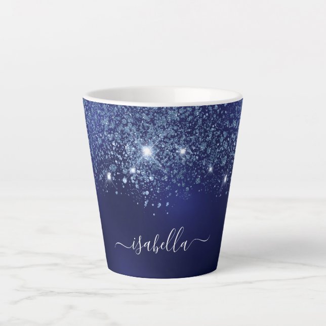 Tasse Latte Script de nom de monogramme de la parties scintill (Devant)