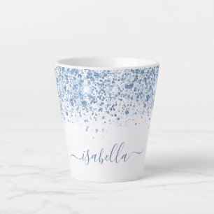 Tasse Latte Script de nom de parties scintillant bleu blanc