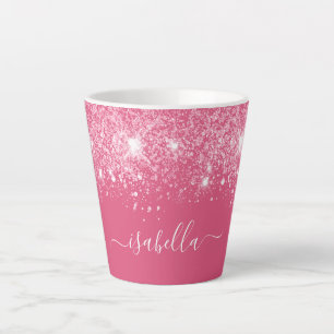 Tasse Latte Script de nom de parties scintillant rose élégant 