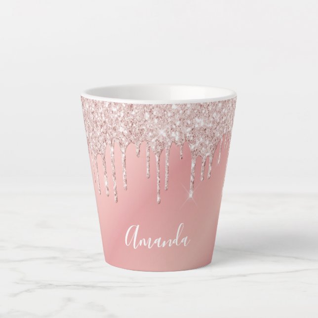Tasse Latte Script de nom des gouttes roses (Devant)